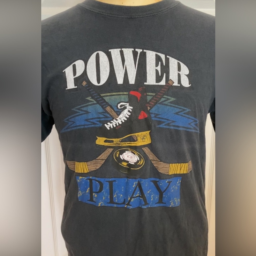 Vintage T shirt mens T shirt Black T shirt Power Play Graphic T-Shirt Cotton T
